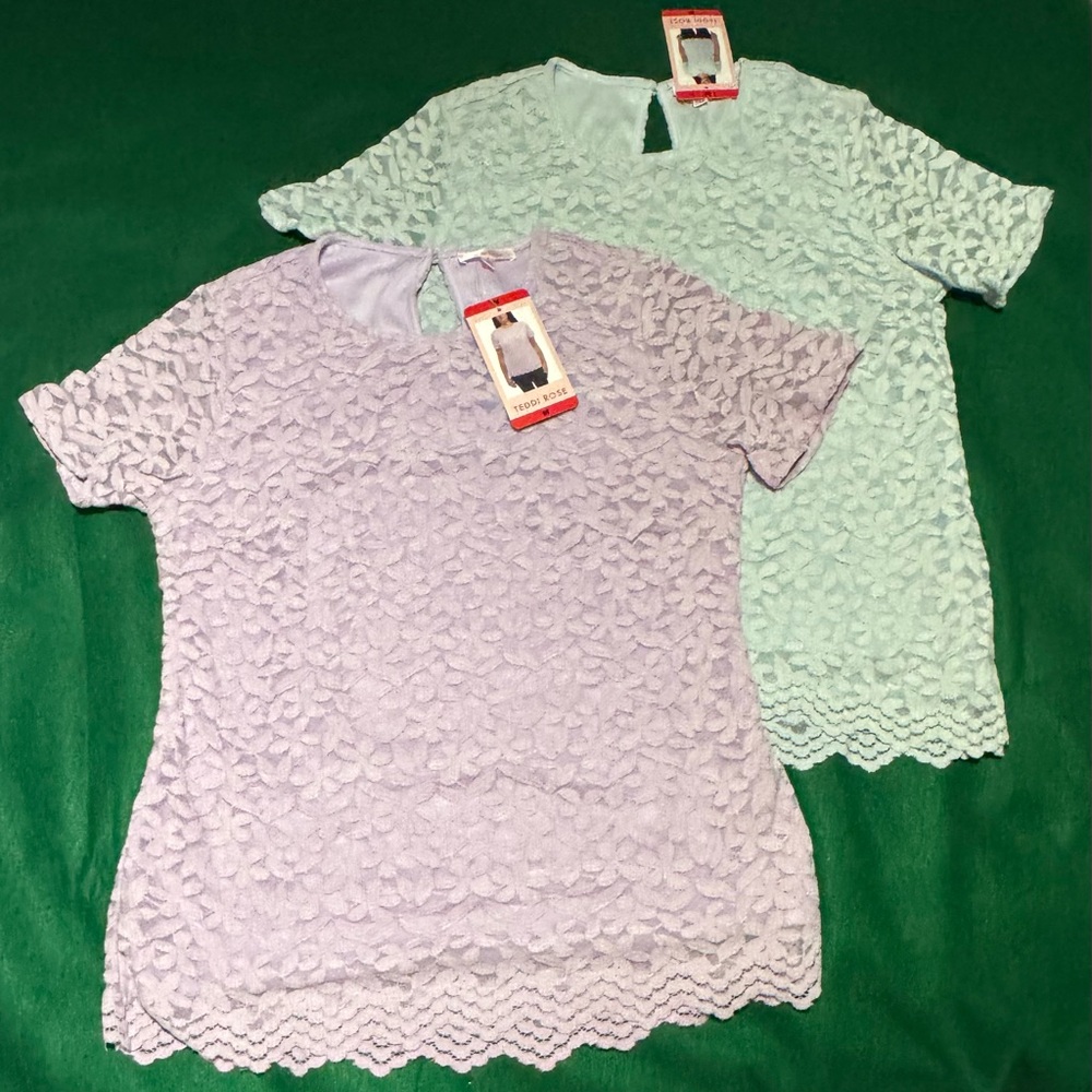 Elegant Lace Short Sleeve Blouses - Lavender and Mint
